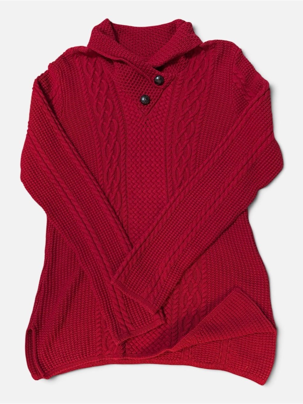 JEANNE PIERRE Red Cable-Knit Shawl Collar Sweater